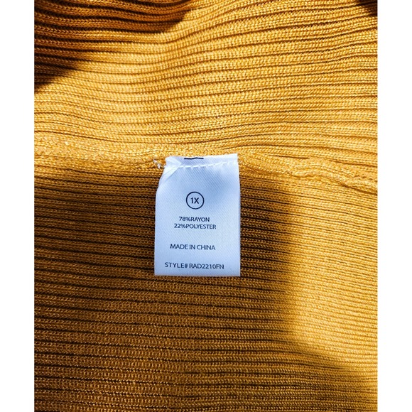 Fashion Nova Central Park Puff Sleeve Sweater Mustard Yellow Ribbed Knit 1X NEW - Picture 6 of 6